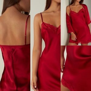 intimissimi Red Satin Lace-Trim Slip Dress